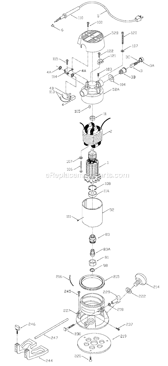 Page A Diagram and Parts List for 691 Type 7 Porter Cable Router